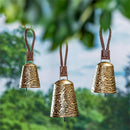 What She Shed Garden Bell, Metal, Metallic Floral Bell with Leather, Set of 3