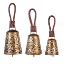 What She Shed Garden Bell, Metal, Metallic Floral Bell with Leather, Set of 3