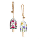 Cottage Garden Bell, Mosaic Glass, Floral, 7", Asst of 2