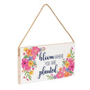 Bunny Blooms Garden Decor, Hanging Sign, Bloom Where You are Planted, 11" L x 6" H