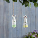Hop Into Spring Garden Bell, Ceramic with Jute, Bunny with Icon, Asst of 2