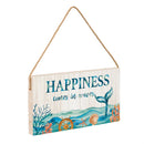 Blue Coastal Garden Decor, Hanging Sign, Happiness, 11" L x 6" H
