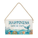 Blue Coastal Garden Decor, Hanging Sign, Happiness, 11" L x 6" H