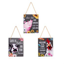 Petal & Plow Garden Sign, Slate, Funny Farm Animal, 8" L x 10" H, Asst of 3