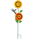 Cottage Garden stake, Blue Flower with Bee, Yellow Flower with Hummingbird, 2 Assorted