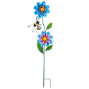 Cottage Garden stake, Blue Flower with Bee, Yellow Flower with Hummingbird, 2 Assorted