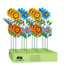 Cottage Garden stake, Blue Flower with Bee, Yellow Flower with Hummingbird, 2 Assorted