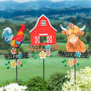 Hillside Pasture Metal Garden Stake Barn/Cow/Rooster 36"H, 3 Assorted