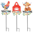 Hillside Pasture Metal Garden Stake Barn/Cow/Rooster 36"H, 3 Assorted