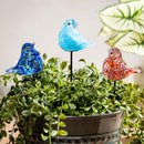 Cottage Garden Bird Glass Plant Pick, 3 Styles, 8 Of Each, 24PCS in the Display Bucket