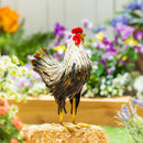 Hillside Pasture Garden Statue, Metal Hen Garden Statue, Black and White Feathers, 14"H