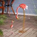 Tropical Oasis Garden Statue, Metal Flamingo Mom Balancer with Wobble Baby Statue Set, 31.5"H
