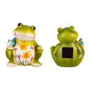 Cottage Garden Statue, LED Resin Floral Frog With Bird Statue, 8"H