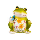 Cottage Garden Statue, LED Resin Floral Frog With Bird Statue, 8"H