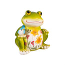 Cottage Garden Statue, LED Resin Floral Frog With Bird Statue, 8"H