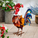 Hillside Pasture Garden Statue, Metal Colorful Rooster 12"H