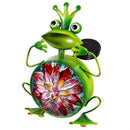 Cottage Garden Statue, Solar Metal & Glass Frog Statue, 10"H