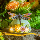 Cottage Garden Statue, Metal Courtly Check Dragonfly Solar Garden Statue, 8"H