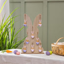 Hop Into Spring Hanging Decor Metal Bunny Bell, 2.75"H, Asst of 2, On Wood Bunny Display