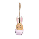 Hop Into Spring Hanging Decor Metal Bunny Bell, 2.75"H, Asst of 2, On Wood Bunny Display
