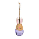 Hop Into Spring Hanging Decor Metal Bunny Bell, 2.75"H, Asst of 2, On Wood Bunny Display