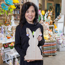 Hop Into Spring Hanging Decor Metal Bunny Bell, 2.75"H, Asst of 2, On Wood Bunny Display