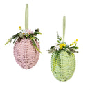 Hop Into Spring Hanging Decor Paper Easter Egg with Artificial, 7"H, Asst of 2