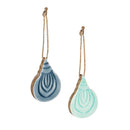 Blue Coastal Hanging Decor Wood and Enamel Shell in Metal Basket, Asst of 2, 2.25"H