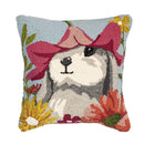 Bunny Blooms Flower Time Indoor/Outdoor Hooked Pillow 18"x18"