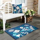 VivaStyle Gilded Meadow Indoor/Outdoor Hooked Rug, Blue Wildflowers,