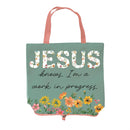 Simple Blessings Tote Foldable Compact Tote Bag, Green Floral, 15.5"L x 4.5"W x 16.5"H
