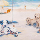 Blue Coastal Indoor Wall Decor, Textile, Beach Dogs Canvas with Frame, 12" L x 12" H, Asst of 2