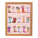 Boots and Bows Wall Decor, Cowboy Boots, Canvas with Glass and Frame, 11" L x 14" H