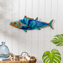 Blue Coastal Outdoor Wall Decor, Metal & Glass, Tuna with Metallic Finish