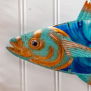 Blue Coastal Outdoor Wall Decor, Metal & Glass, Tuna with Metallic Finish