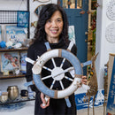 Blue Coastal Outdoor Wall Decor, Metal, Nautical Clock, 21" L x 21" H
