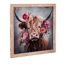 Petal & Plow Indoor Wall Decor, Metal, Yak with Florals Metal with Wooden Frame Wall Art, 20" L x 20
