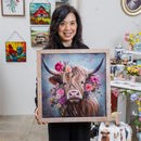 Petal & Plow Indoor Wall Decor, Metal, Yak with Florals Metal with Wooden Frame Wall Art, 20" L x 20
