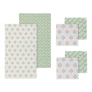Cottage Garden Floral Quatrefoil Kitchen Gift Set Quick Dry, 1pc Towel and 2pc Dish Cloth