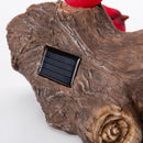 Memorial Garden Statue, Solar Cardinal Family On Wooden Log, 5"H