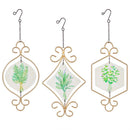 Pollinator Garden Outdoor Hanging Decor, Metal & Glass Herbs, 14.5", Asst of 3