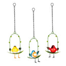 Cottage Garden Outdoor Hanging Décor, Metal Birds on Swing, 9", Asst of 3