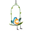 Cottage Garden Outdoor Hanging Décor, Metal Birds on Swing, 9", Asst of 3