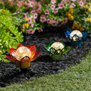Cottage Garden Outdoor Metal Flower Glass Solar Lantern Tabletop/Stake 3 Assorted
