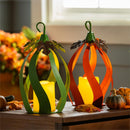 Harvest Blossom Outdoor Lamps&Lighting, Metal Pumpkin Lantern with LED Candle, 2 Asst