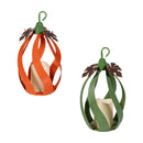 Harvest Blossom Outdoor Lamps&Lighting, Metal Pumpkin Lantern with LED Candle, 2 Asst