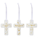 Memorial Ceramic Cross Ornament, 4", Asst of 3, Gift Box, CDU