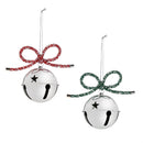 Heartfelt Cheer Ornament Metal Bell with Beaded Bow, 6.25"L x 5.5"H, Asst of 2