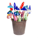 Cottage Garden Stake, Art Glass Mushroom Program With Metal Planter Display