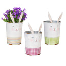 Hop Into Spring Planter, Metal, Patterned Bunny Planter, Asst of 3